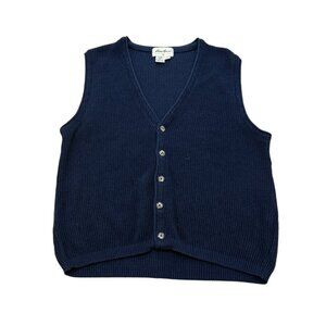 Vintage 90s Eddie Bauer Cotton Sweater Vest Navy USA Made Men’s Medium